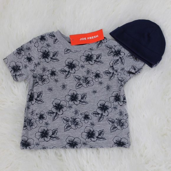 NWT Joe Fresh Graphic Hawaiian Print Gray Tee - Picture 2 of 2